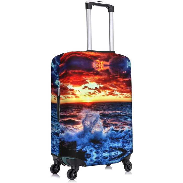 Чохол для валізи Морська бриза та схід сонця з принтом, еластичний захист від подряпин та пилу, чорний, розмір 85 см