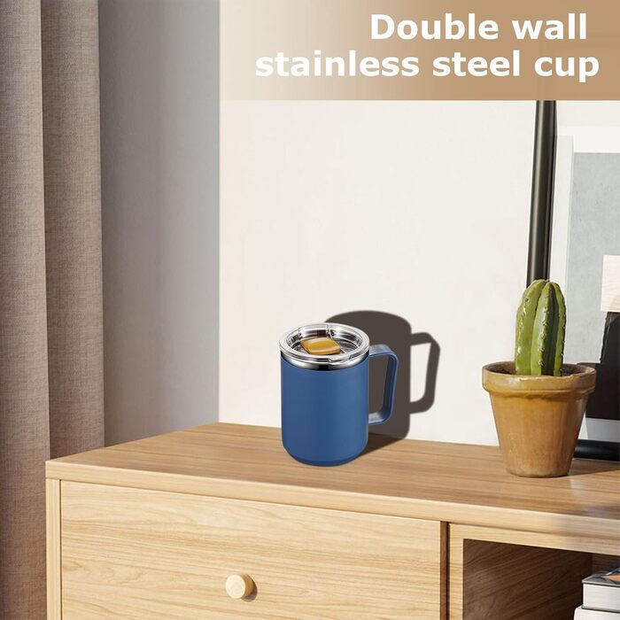 Ізольована металева кружка кухоль з нержавіючої сталі об&39ємом 450 мл, з подвійними стінками, що зберігають тепло Кришка з ручкою для дорожньої кавової кружки, для кемпінгу та дорослих, Hydrat Blue
