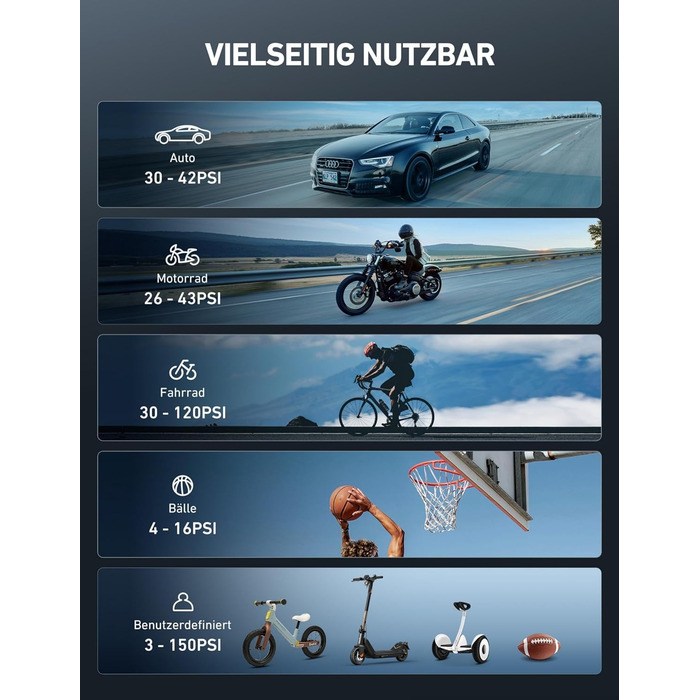 Бездротовий електричний повітряний насос AstroAI, портативний акумуляторний велосипедний насос з усіма клапанами, світлодіодне світло, акумуляторний насос для шин для велосипедів, електровелосипедів, автомобілів, мотоциклів, м&39ячів, чорний