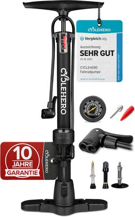 Велосипедний насос для всіх вентилів **Тест ДУЖЕ ДОБРЕ 10-річна ГАРАНТІЯ** Високопродуктивний велосипедний насос - Велосипедний повітряний насос для французьких вентилів - Велосипедний підлоговий насос з манометром, підлоговий насос, чорний