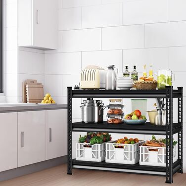 Міцний стелаж, сталевий каркасний стелаж 120 x 45 x 99 см, підвальний стелаж вантажопідйомністю 750 кг, стелаж для зберігання з 3 регульованими полицями, стелаж без болтів, стелаж для майстерні, підвал, гараж (чорний, 120 x 45 x 99 см - 3 полиці) Чорний 1