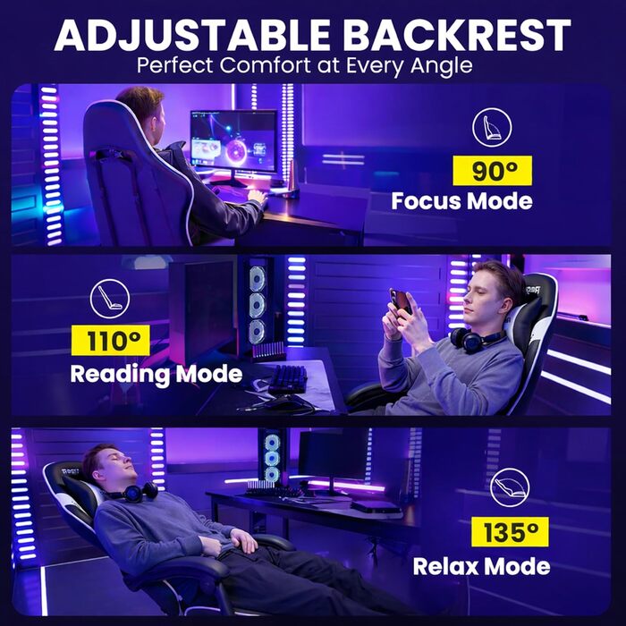 Ігрове крісло - Ергономічне ігрове крісло з підставкою для ніг, підголівником та поперековою опорою, регульоване по висоті, м&39яке, вантажопідйомність 150 кг, чорне, збільшеного розміру