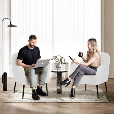 Крісло IWMH для спальні або вітальні, крісло-шезлонг зі штучного хутра, зручне з підлокітниками та бічною кишенею, затишне м&39яке крісло, крісло для читання з металевими ніжками (біле)