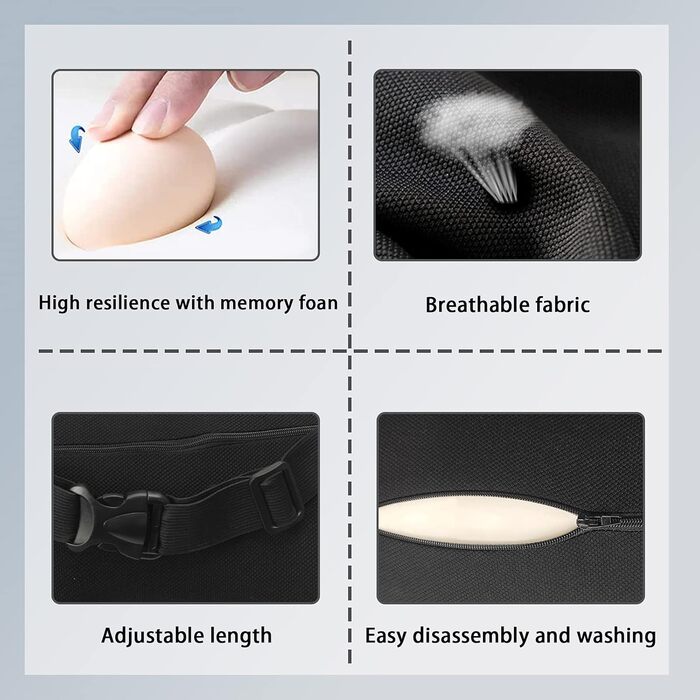 Автомобільна подушка для шиї ZATOOTO, подушка для шиї з піни з ефектом пам&39яті, подушка для голови, має регульований плечовий ремінь та чохол, який можна прати, для водія або пасажира, зручна, м&39яка та дихаюча (чорна) з червоною обробкою