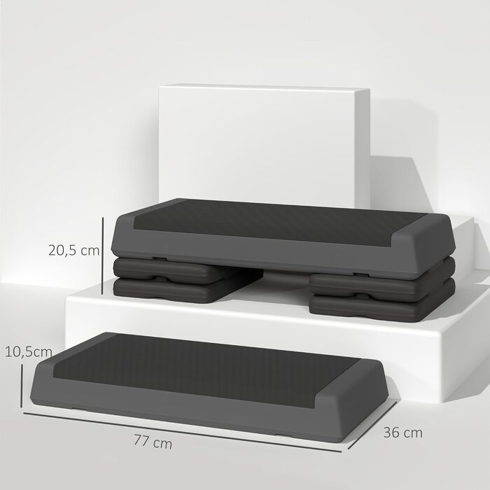 Степер для аеробних тренажерів SPORTNOW, регульована по висоті степ-дошка 10,5/15,5/20,5 см, нековзка, для дому, тренажерного залу, офісу, пластик, сірий