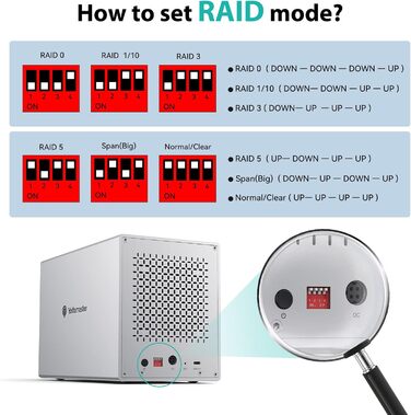 Корпус для жорстких дисків Yottamaster 5 Bay RAID External RAID Type C для 5X3.5/2.5-дюймових жорстких дисків SATA, RAID 0/1/3/5/10/JBOD/CLONE-PS500RC3, 5 відсіків тип-c RAID