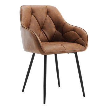 Обідні стільці WOLTU, комплект з , для їдальні та вітальні, ергономічні кухонні стільці, оббиті підлокітниками, металеві ніжки, сидіння зі штучної шкіри у вінтажному стилі, коричневий колір, комплект з