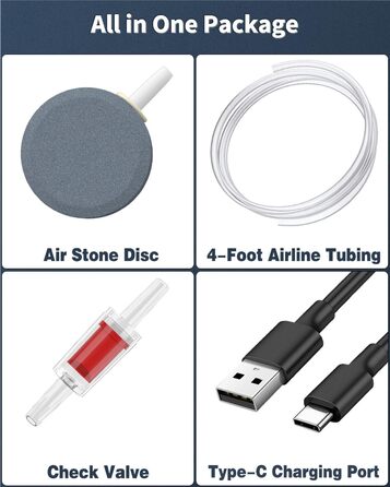 Акваріумний повітряний насос Pawfly з літієвою батареєю, USB-акумулятор, кисневий насос для акваріума 20-500 л, портативний тихий аератор для живої приманки для риболовлі на свіжому повітрі та відключення електроенергії