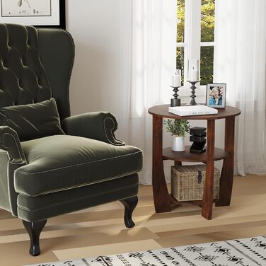 Круглий дерев&39яний журнальний столик, журнальний столик у вінтажному пасторальному стилі, 3-ярусний круглий журнальний столик з місцем для зберігання, тумбочка біля ліжка, маленький столик, журнальний столик для вітальні, спальні, балкону (вінтажний кор