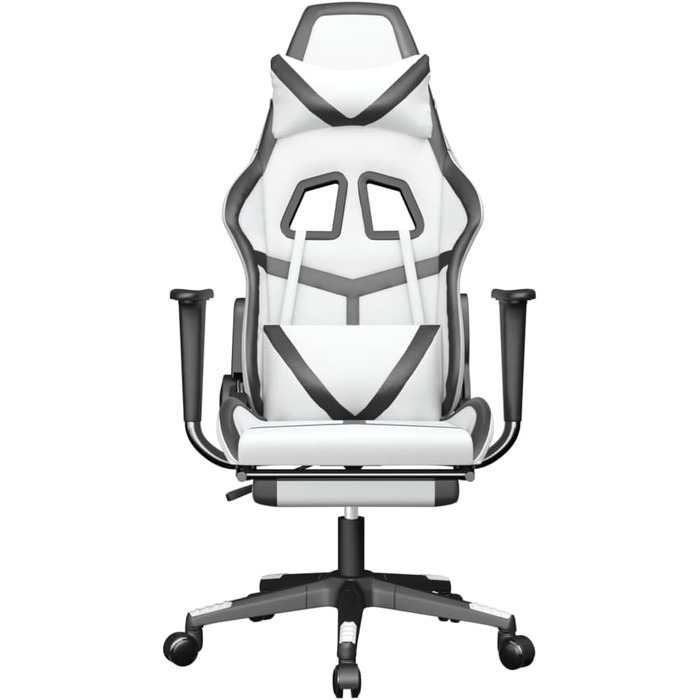 Геймерське крісло з підставкою для ніг, біла та чорна штучна шкіра