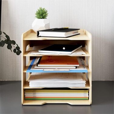 Лоток для документів PUNCIA A4, лоток для листів, 5 відділень, дерев&39яний настільний органайзер для файлів, лоток для паперу, система зберігання файлів, тримач для документів, папка для офісу, навчання, школи, офісу, 5-рівневий