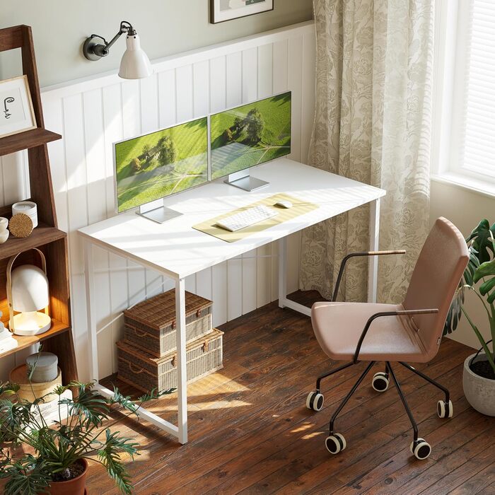 Письмовий стіл CubiCubi, невеликий комп&39ютерний стіл, офісний стіл 120 x 48 x 75 см, для кабінету, спальні, промисловий дизайн, металевий каркас, білий 120 x 48 см, білий2