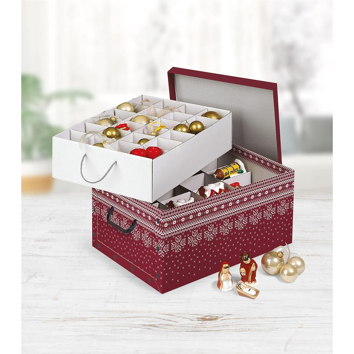 Різдвяна коробка з вкладишами приблизно для 40 різдвяних кульок червоні Kreher