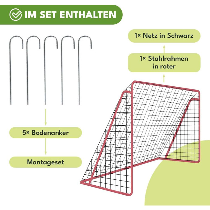 Дитячі футбольні ворота, переносні сталеві ворота з сіткою та кріпленнями до землі, футбольні ворота для дітей у саду та тренувань на свіжому повітрі, стійкі до атмосферних впливів та стійкі, червоні, 240 x 150 x 90 см