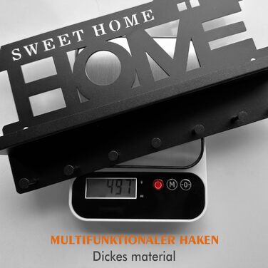 Ключниця з поличкою без свердління чорна, Ключниця сучасна, Ключниця настінна з 7 гачками для ключів і вішалкою, Ключниця для прик