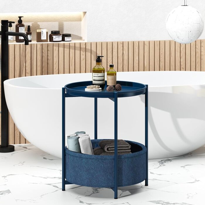 Круглий журнальний столик, маленький столик, металевий балконний столик, 2-ярусний диванний столик, журнальний столик з тканинним кошиком, тумбочка, столик для вітальні, журнальні столики для спальні, тераси, синій