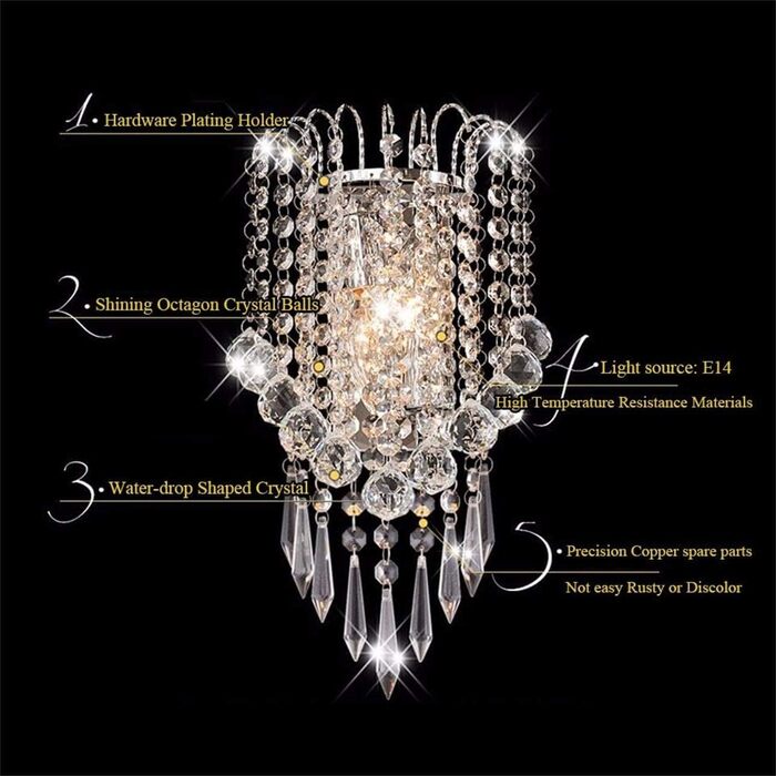 Кришталевий настінний світильник з кришталевими кулями Крапля Декоративний хромований сучасний настінний світильник E14x2 Світильн