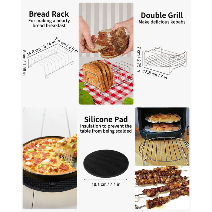 Дюймові аксесуари для фритюрниці, набір із 16 предметів із 200 аркушів паперу для випічки, підходить для фритюрниць діаметром понад 18 см (7 дюймів), 7-