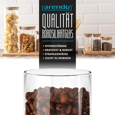 Банки для зберігання з кришками, 2 літри - Набір з 3 шт. - 10 x 28 см / - Скляні контейнери - Термостійкі - Банки для зберігання з дерев&39яними кришками - Герметичні - для мюслі, цукру, борошна, спагеті, кави, рису