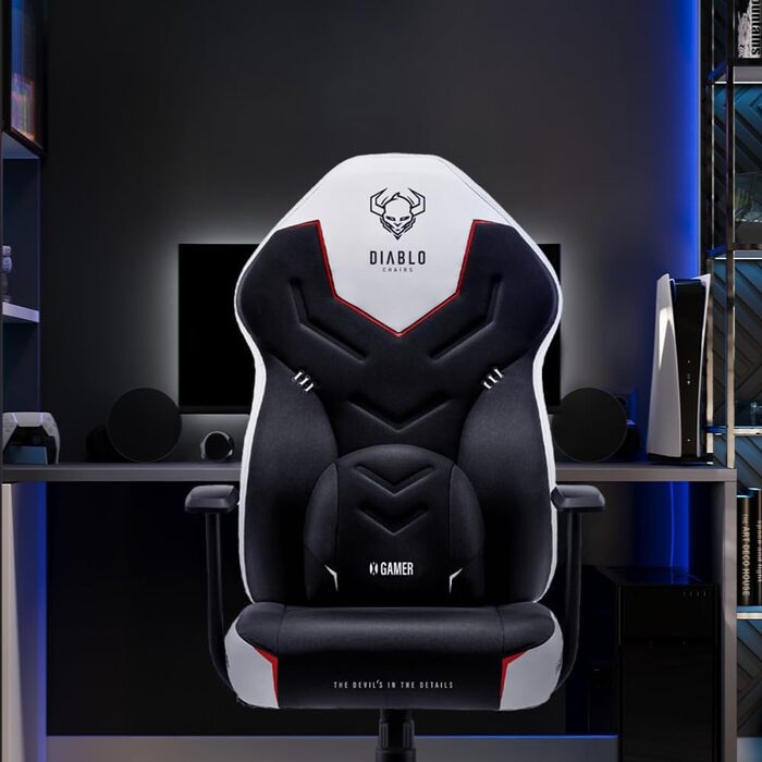 Геймерське крісло Diablo X-Gamer 2.0, офісне крісло, тканинний чохол, ергономічний дизайн, поперекова подушка, м&39яка накладка (чорно-білий), чорно-білий, 128 см x 68 см x 55 см