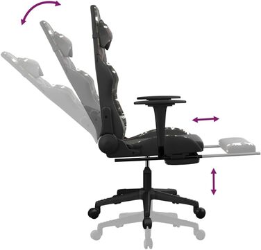 Геймерське крісло з підставкою для ніг, чорна камуфляжна штучна шкіра, регульована висота спинки, поворот на 360 градусів, ергономічне, міцний матеріал, міцний металевий каркас