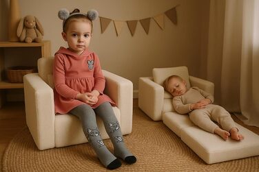 Розкладне дитяче крісло Odolplusz Дитячий диван, міні-крісло, дитяче крісло, затишне крісло Дитячі меблі для дитячих кімнат (Тедді Бежевий)