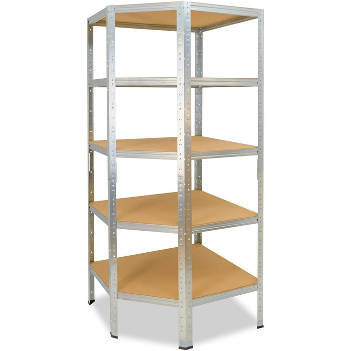 Кутова полиця для дому Посилена оцинкована/металева полиця Настільна полиця 5 полиць Вантажопідйомність 175 кг кожна/Кутова полиця Посилена кутова полиця/Вставна полиця, 200x80x50