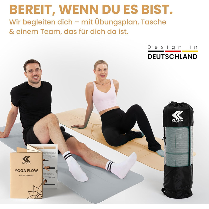 Килимок для йоги Нековзний спортивний килимок, розроблений у Німеччині 2 комфортні товщини Стабільний розмір килимка для йоги та гімнастики Ідеальний фітнес-килимок для йоги та пілатесу вдома або в студії, товщина 8 мм, сірий