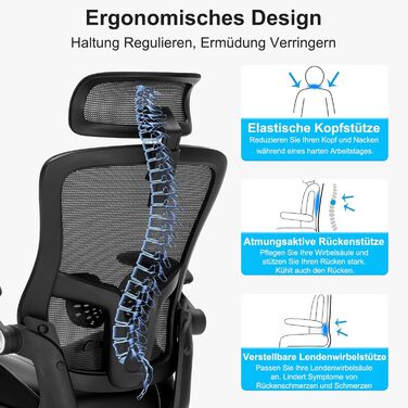 Офісний стілець 180 кг, ергономічний стілець для столу, комп&39ютерний стілець, обертовий стілець, офісні стільці, сітчастий стілець з регульованим підголівником, поперековою опорою, відкидними підлокітниками та латексною подушкою сидіння