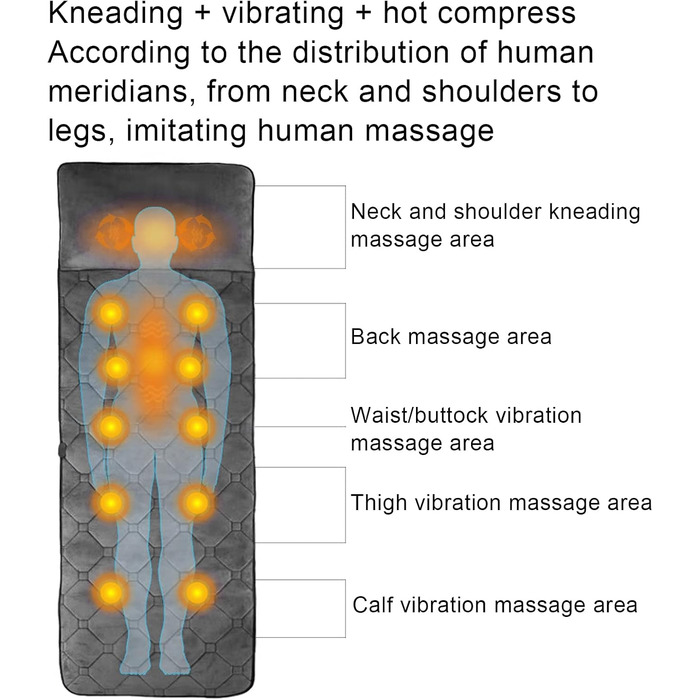 Масажний матрац з електричним підігрівом, масажний килимок для всього тіла для полегшення болю, вібраційна масажна подушка для гарячого компресу Shiatsu, зігріваюча подушка для поперекового відділу шиї (EU)