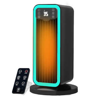 Енергозберігаючий електричний обігрівач, керамічний нагрівальний елемент PTC потужністю 1500 Вт з термостатом, коливання 70, 12-годинний таймер, захист від перегріву та перекидання, портативний обігрівач для приміщень, чорний