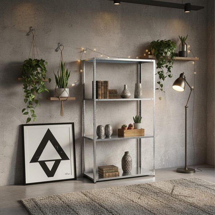 Стелаж для зберігання Relaxdays, сталь, ВШХ 145x75x30 см, до 160 кг, 4 полиці, для підвалу, гаража та майстерні, надміцний стелаж, сріблястий