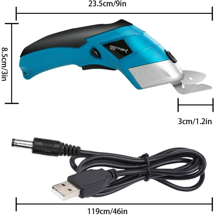 Електричні ножиці, акумуляторний універсальний різак, акумуляторний різак килимовий ніж електричний 4 В акумуляторні ножиці для шкіри горщик рослина килим бавовняна тканина картон - 1 ріжучі леза (сині)