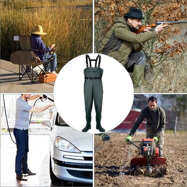 Вейдерси QWORK для чоловіків та жінок, водонепроникні, дихаючі вейдерси для ставка з чобітьми, для риболовлі, полювання та сільського господарства UK 9/EU 43