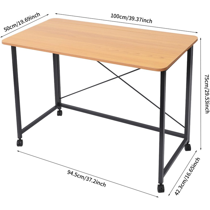 Розкладний стіл на колесах, 100x50 см, складний стіл, маленький, вантажопідйомність до 100 кг компактний мобільний комп&39ютерний стіл з гальмами для домашнього офісу, кухні, балкону, кемпінгу (білий/тик) (тикове дерево)