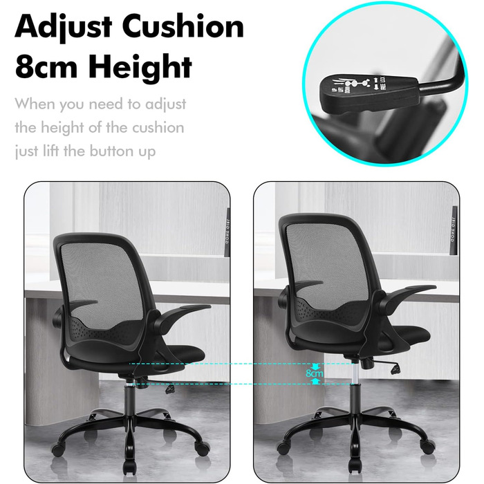 Офісний стілець KERDOM, ергономічний стілець для столу зі складними підлокітниками, сітчастий комп&39ютерний стілець, легкий робочий стілець, поворотний на 360 стілець 933 чорний 933-C чорний