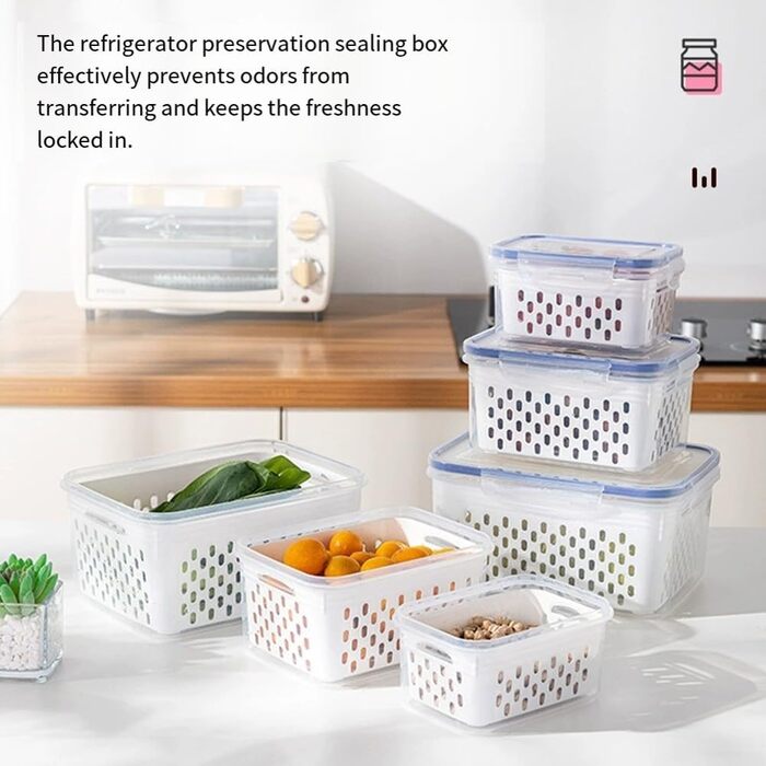 Герметичний контейнер для зберігання продуктів з вбудованим друшляком, SML ідеальний вибір для кухні