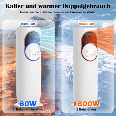 Вентилятор з обігрівачем та охолоджувачем повітря, вентилятор 2-в-1 для обігріву та охолодження та зволожувач повітря, портативний кондиціонер, електричний керамічний PTC, резервуар для води 4 л, 3 швидкості обдуву, електричний обігрівач (білий-01)