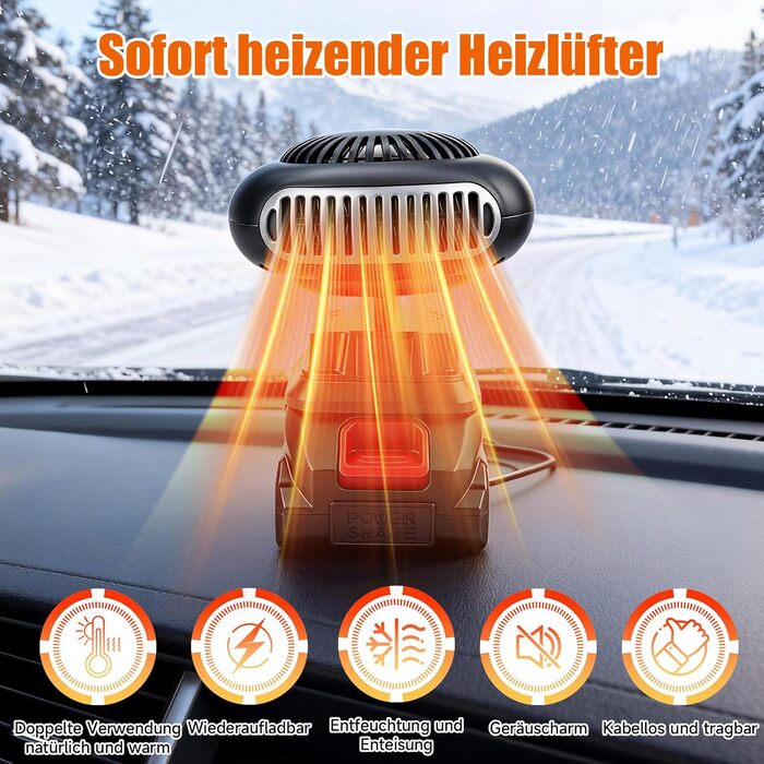 Автомобільний обігрівач з акумулятором, вентилятор-обігрівач на акумуляторі, портативний електромобільний розморожувач лобового скла, USB-обігрівач автомобіля, 2 налаштування температури та зарядний пристрій для акумулятора, розморожувач лобового скла авт