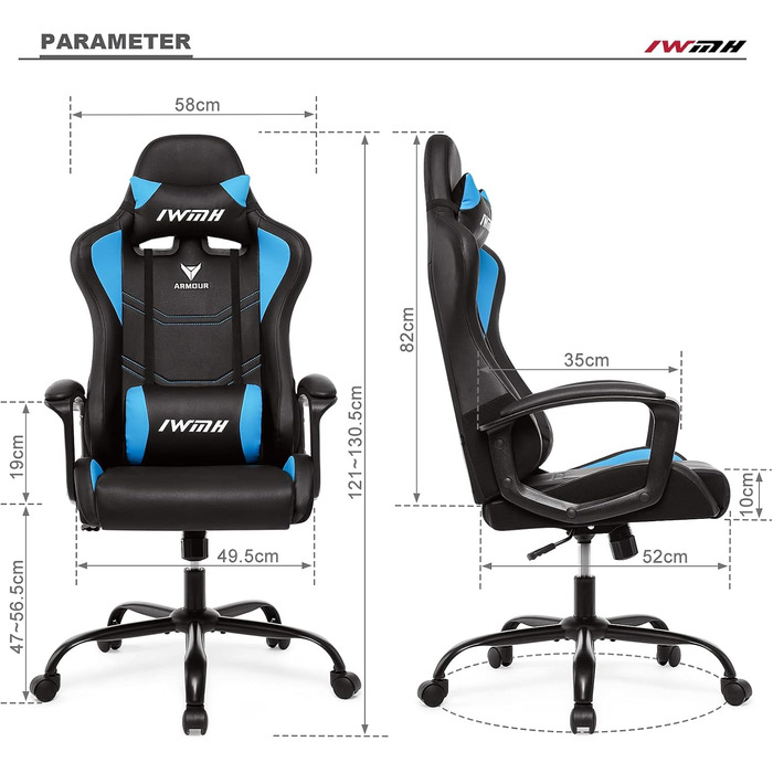 Геймерське крісло IntimaTe WM Heart, геймерське крісло з ергономічною спинкою, регульованим підголівником та поперековою опорою, синє