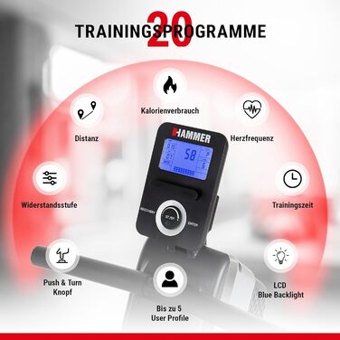 Гребний тренажер HAMMER Pro Force - компактний, легкий та високоефективний кардіотренажер з 20 програмами тренувань та тримачем для планшета, вага користувача до 120 кг