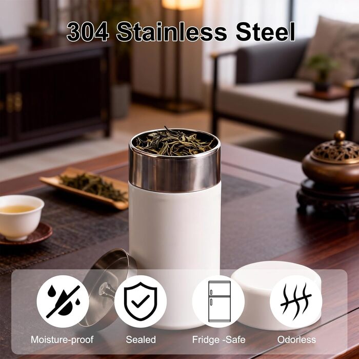 Чайник з нержавіючої сталі, чайники для розсипного чаю (200 г) з герметичними подвійними кришками, круглий кавник для зберігання чаю, кави, цукру, какао, спецій на кухні та в побуті