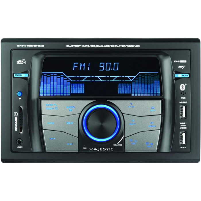 Автомагнітола FM-стерео DAB Bluetooth, подвійний DIN, USB/SD/AUX-IN, USB-зарядний пристрій, 180 Вт (45x4 канали), чорний, 517 RDS BT DAB