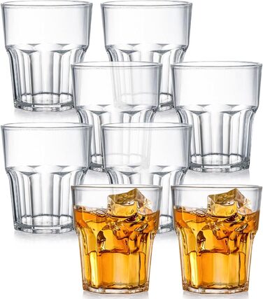 Пластикові стакани для води Tebery 8 х 250 мл, стакани для віскі, пластикові стакани для коктейлів, стакани для пиття з акрилового