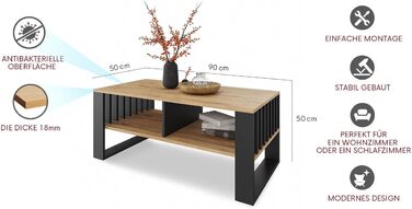 Журнальний столик Meble Pitus Сучасний стіл для вітальні Журнальний столик з місцем для зберігання 90 x 50 x 50 см Стіл для вітальні Меблі з рейковими елементами Вічний дуб