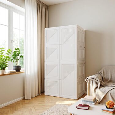 Складана шафа з 5 кубіками, 1 рейкою для одягу, швидке складання, універсальна шафа для вітальні/спальні (Білий, 50x69x136 см) Білий, 50x69x136 см