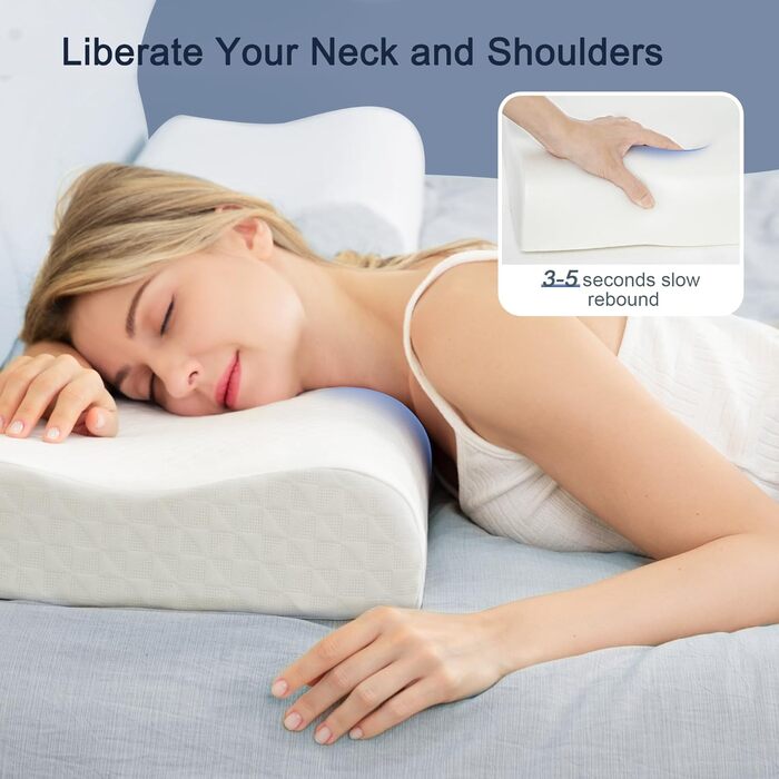 Подушка Winthome з піни з ефектом пам&39яті, подушка для шиї з високою та низькою фіксацією, подушка для шиї без клею, ергономічна подушка з чохлом, що прається, подушка для сну на спині, боці та животі (60x36x9/11 см)