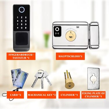 Електронний дверний замок Smart Lock - дверний замок із кодом, відбиток пальця дверного замка, додаток, картка та ключ, водонепроникний дизайн, автоматичний замок, для дверей товщиною 30-60 мм