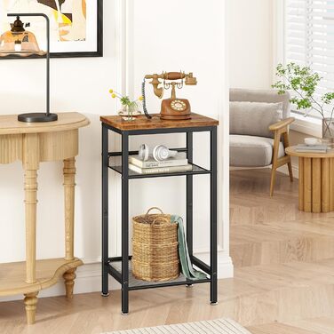 Журнальний столик YMYNY, тумбочка з регульованими полицями та ніжками, телефонний столик, столик для дивана з дерева, металевий каркас, індустріальний стиль, для вітальні, спальні, офісу, рустикальний коричневий HST005H 1-елементний рустикальний коричневи