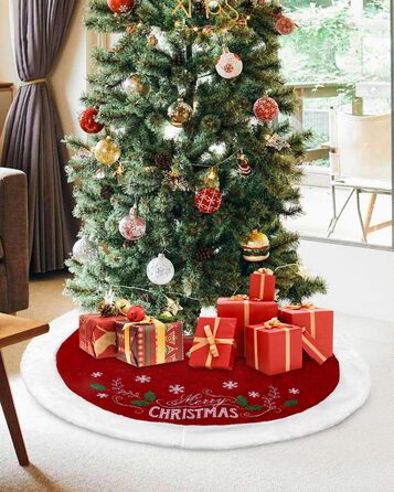 Спідниця для ялинки із візерунком сніжинок та написом "Веселого Різдва" 122 см SOBEAU